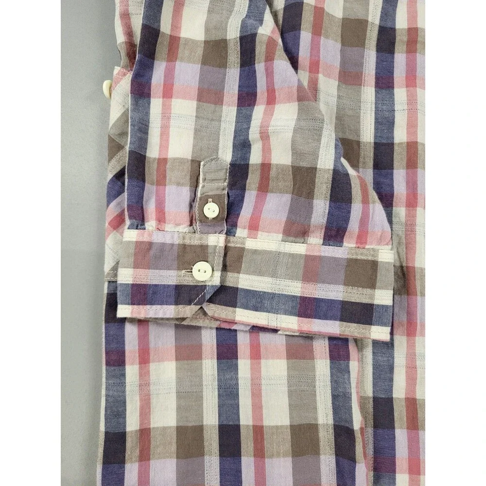 GUESS Men's Slim Fit Short Sleeve Plaid Shirt - Multicolor (Blue/Pink/Gray) - Picture 13 of 14